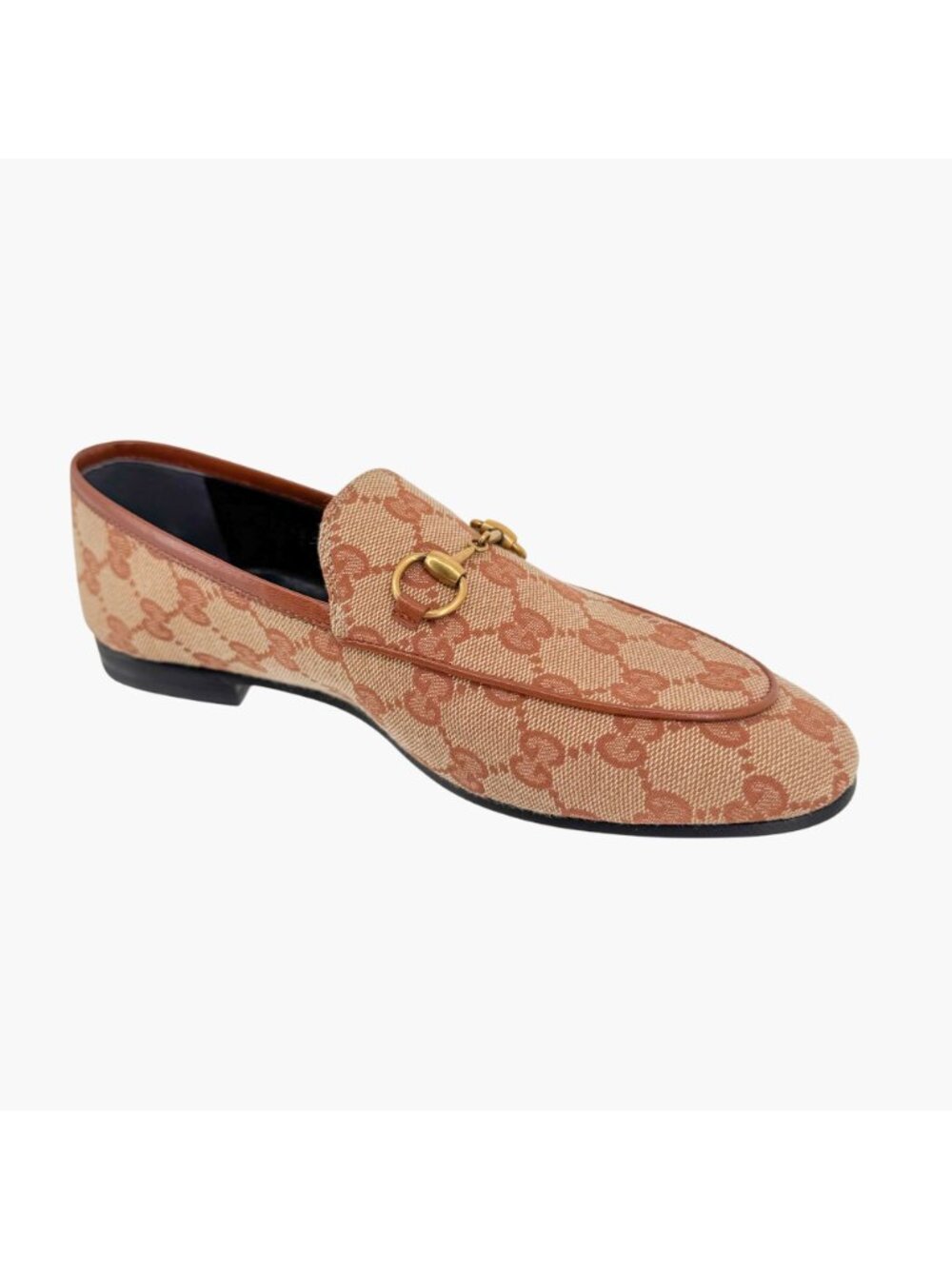 Gucci Jordaan Horsebit Loafers Size 37 US 7 Beige GG Monogram Canvas Flat Shoe - Picture 12 of 15